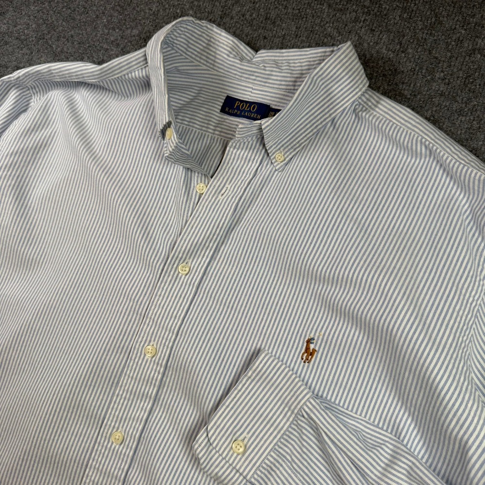 Polo Ralph Lauren Button Down Mens 2XB Blue White Striped Oxford Pony Logo